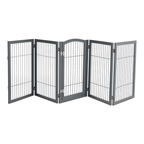 Livingandhome Freestanding Wooden Pet Playpen 5-Panel Grey, FI0567
