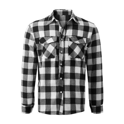 Flannel Plaid Shirt with Turn-Down Collar, MN0056