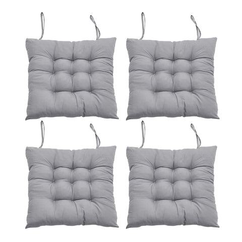 4er-Set Graue Weiche Dicke Sitzkissen 40/40/5 cm mit Bindebändern und Punktsteppung, [SITZKISSEN Grau 4er-Set 40/40/5 cm Weich Dick Mit Bindebändern], HT080045(DE)