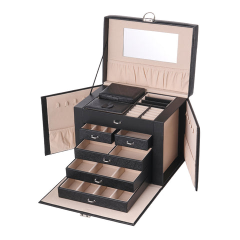 Sheonly Large Multi Tier Faux Leather Jewellery Storage Box with Handle, SW0818