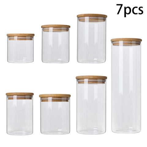 Set of 7 Glass Jars Storage Containers with Bamboo Lids, HS320120