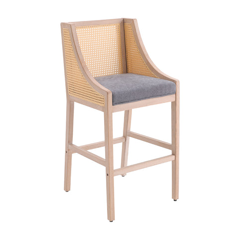 H&O Direct 2 Pcs Natural Rattan Bar Stools with Backrest, FA0405
