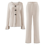 2-Piece Casual Ribbed Knit V-Neck Loungewear Set, CC062119