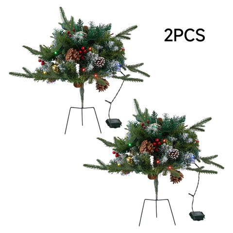 2Pcs Artificial Pre-Lit Christmas Planter Bushes Decorations, IF070165