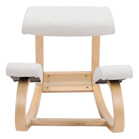 White Ergonomic Kneeling Chair with Wooden Frame Rocking Stool for Home Office, LG1152