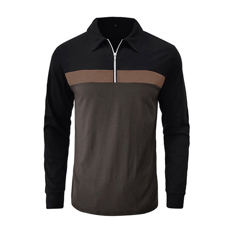 Casual Quarter Zip Turn Down Collar Long Sleeve Polo Shirt, MN0021