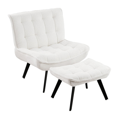 White Accent Chair Footstool Set Single Seat Relax Sofa Home Decor, XY0456 (Ver.2)