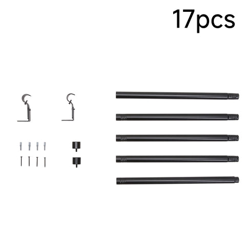 Glossy Black Metal Telescopic Curtain Rod with Brackets, MD390011