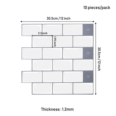 10Pcs Peel and Stick 1.2mm Backsplash Tiles, SW0888