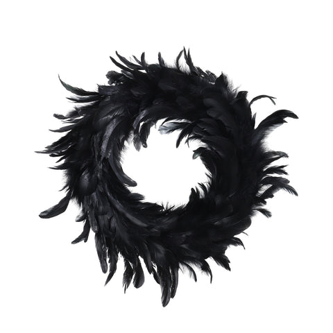 Livingandhome Black Feather Wreath with Lights for Halloween, SW0579