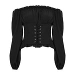 Casual Off-shoulder Lace-Up Cinched Waist Blouse with Long Sleeves, CC060358 (Ver.2)