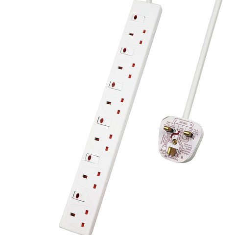 6 Way Socket with Cable 3G1.25, 2M, with Indicate Light, Individual Switch, Child-Resistant Sockets, AJ0952