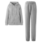 2-Piece Long Sleeve Zip-Up Hooded Fleece Tracksuit Loungewear Set, CC062349