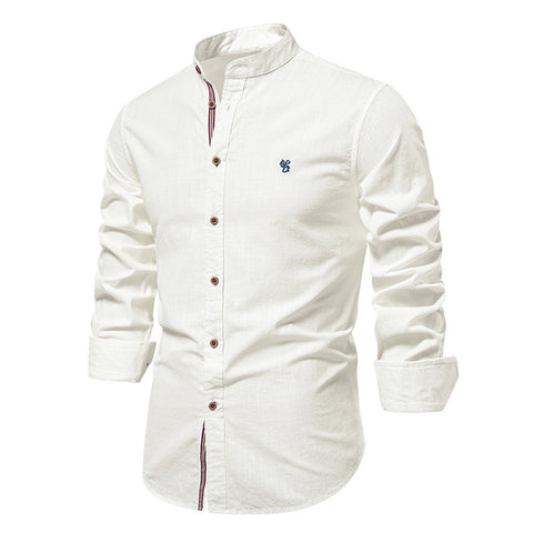 Button-Down Long-Sleeve Shirts with Stand-Up Collar, CC290389
