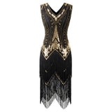 1920s Art Deco V-Neck Flapper Dress with Double-Tier Fringe, CC062179