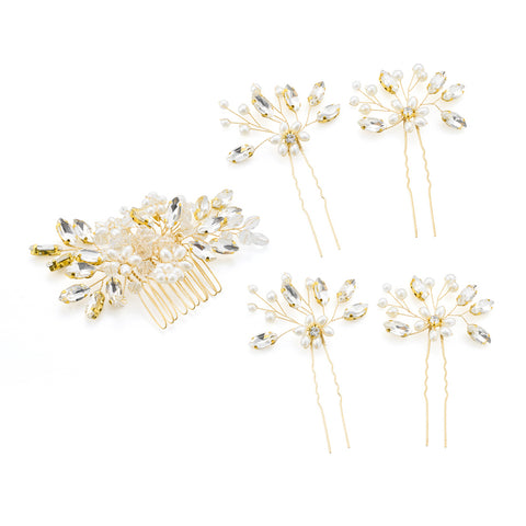 Flower Wedding Bridal Hair Comb with 4 U-shaped Hairpins, CA290242