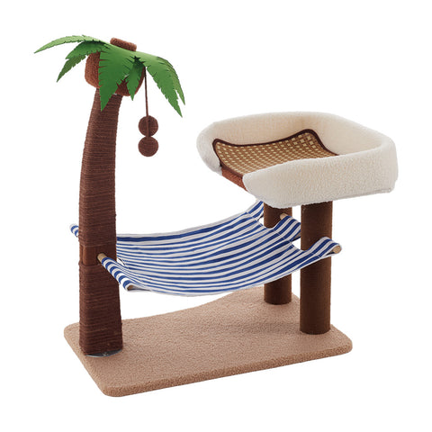 Coconut Cat Tree with Hammock and Sisal Perch, WF0177