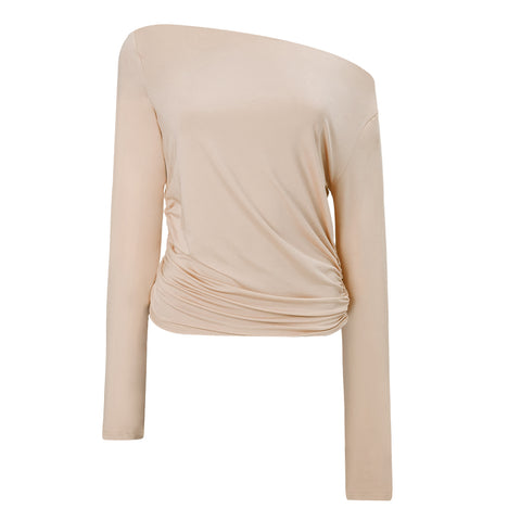 Casual Crop Top Off-shoulder Ruched Long Sleeve T-Shirts, CC060378 (Ver.2)