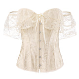 Off-the-Shoulder Lace Corset Top with Front Busk Closure & Lace-Up Back, CC062393