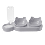 Pet Feeder 15°Tilt 3-in-1 Cat Double Food Bowls with Automatic Water Bottle Bowl , CW0034
