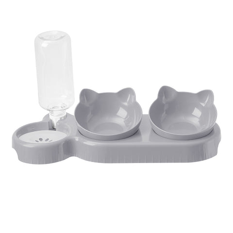 Pet Feeder 15°Tilt 3-in-1 Cat Double Food Bowls with Automatic Water Bottle Bowl , CW0034