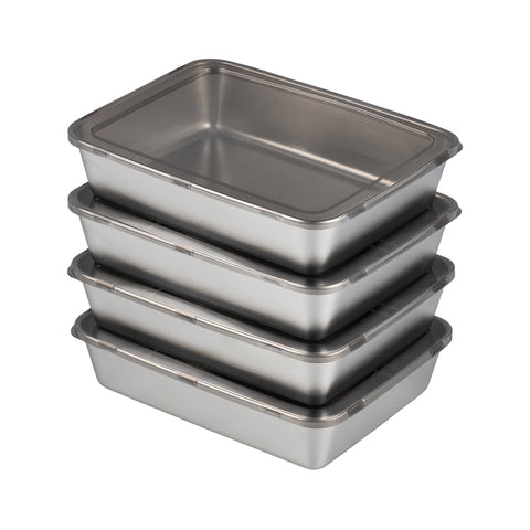 4 Pcs Stainless Steel Rectangular Food Storage Containers with PP-Lids, HS320127 (Ver.2)