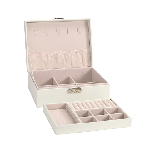 White 2-Tier PU Leather Jewellery Box with Lock, SW0713