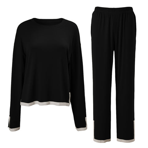 Long Sleeve Top and Wide Leg Pants Loungewear Set, WO0711