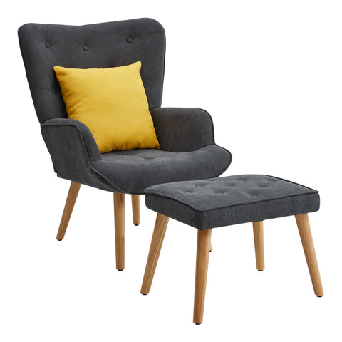 Livingandhome Grey Tufted Armchair with Cushion and Footstool, JM2239