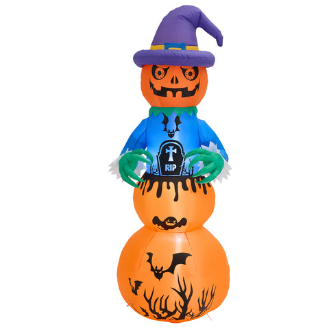 6ft Halloween Inflatable Stacked Pumpkin Ghost Decorations with Build-in LED Lights, IF540030