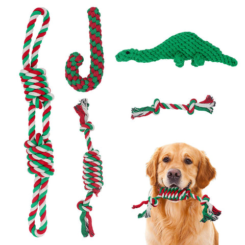 Dog Chew Toy Set, Red and Green, 5 Pieces, AJ1033