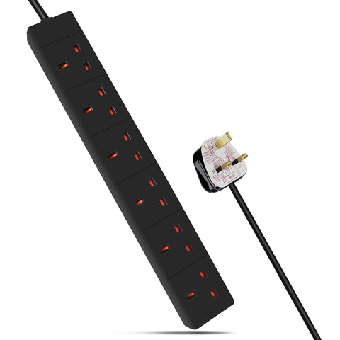 6 Way Extension Leads with Cable 3G1.25, 1M, Child-Resistant Sockets, AJ0955