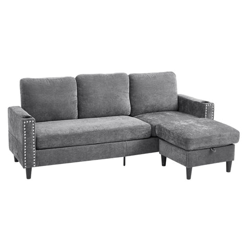 Chenille Upholstered L-Shaped 3-Seater Sectional Sofa with Ottoman, FL050154FL050155