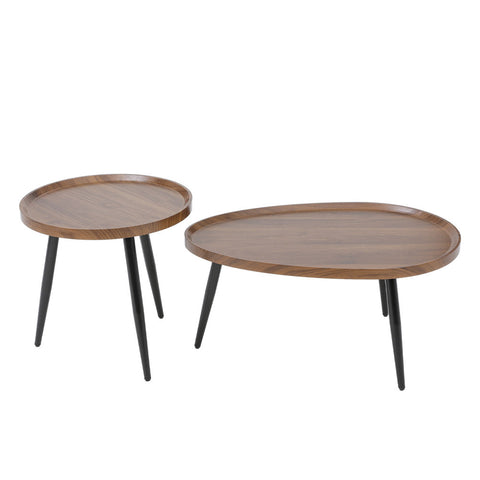 H&O Direct 2pcs Brown Wood Grain Nesting Coffee Table, XY0326