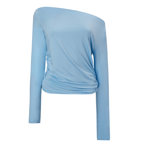 Casual Crop Top Off-shoulder Ruched Long Sleeve T-Shirts, CC060374 (Ver.2)