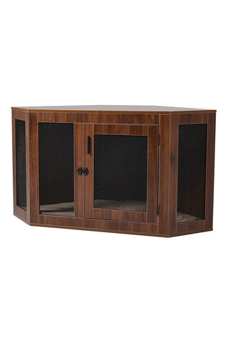 Livingandhome Corner Dog Create with Lockable Door and Cushion, FI0641