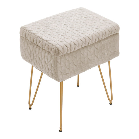Beiger Hocker mit Stauraum und goldfarbenen Metallbeinen, FL050131 (DE)