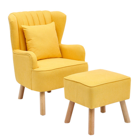 Livingandhome Contemporary Upholstered Wingback Chair and Footstool Set, JM2236