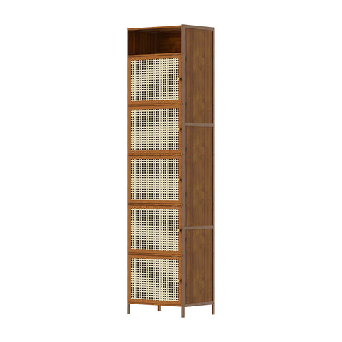 6-Tier Narrow Bookcase Storage Cabinet with Doors, FL250062