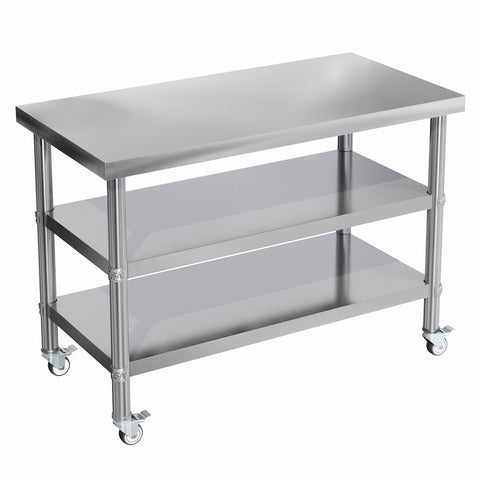 3-Tier Commercial Stainless Steel Prep Table with Wheels, AI1525