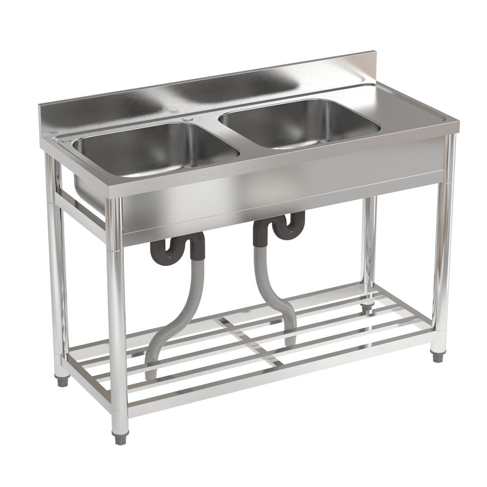 Livingandhome Stainless Steel Two Compartment Commercial Sink with Rig ...