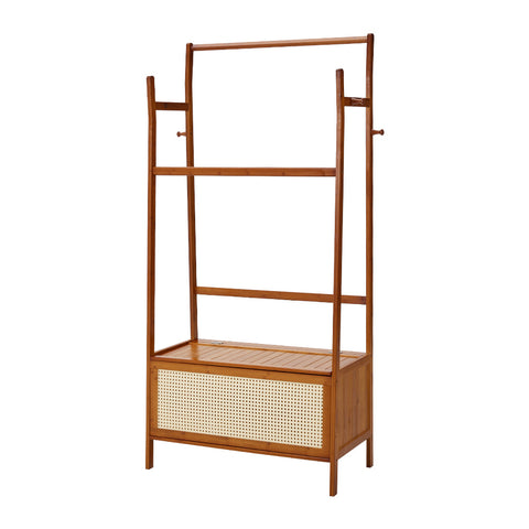Wooden Double Tier Clothes Rack with Hooks, HO0016