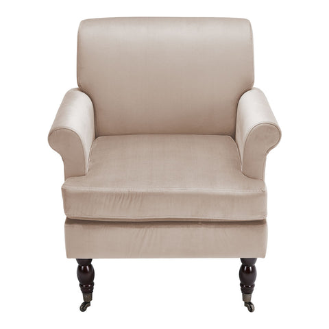 Livingandhome Contemporary Velvet Armchair with Wood Legs and Front Casters, FA0022