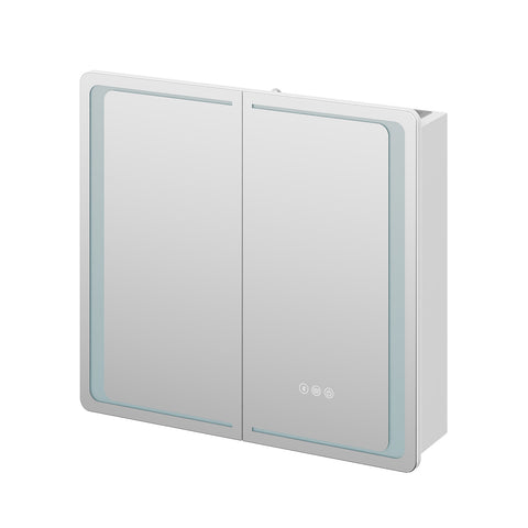 Double-Door Bathroom Mirror Cabinet with LED Lighting, FW240014 (Ver.2)