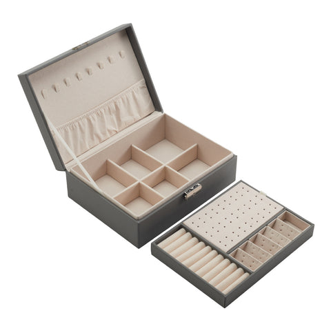 Sheonly Lockable Double Tier Faux Leather Jewellery Organizer, SW0820