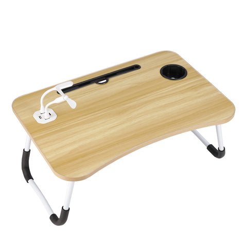 Klappbarer Laptoptisch mit USB-Anschlüssen für Bett und Couch in Holzoptik, FO070080 (DE)