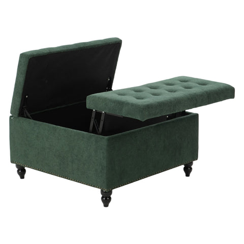 Square Chenille Upholstered Storage Ottoman with Lift-Top & Flip Design, FL050272