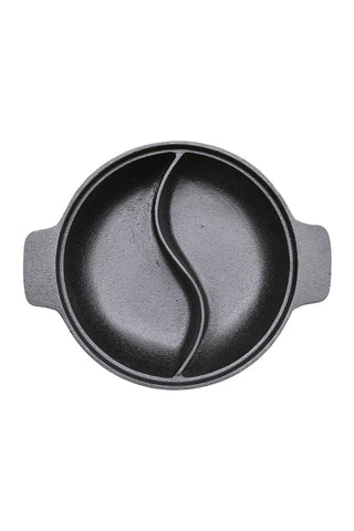 Livingandhome Black Cast Iron Hot Pot with Divider, WB0043