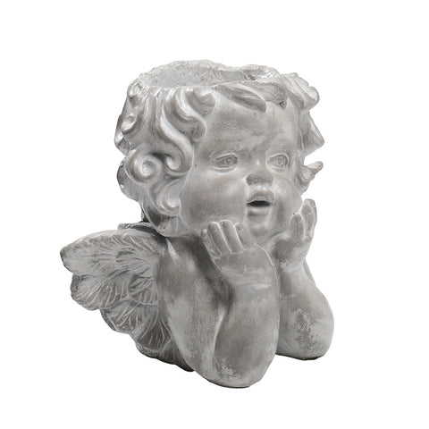 Livingandhome Grey Cement Angel Planter Indoor Outdoor Decor, SC0334