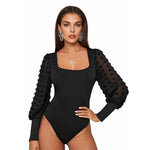 Elegant Black Long Sleeve Bodysuit, CC060337